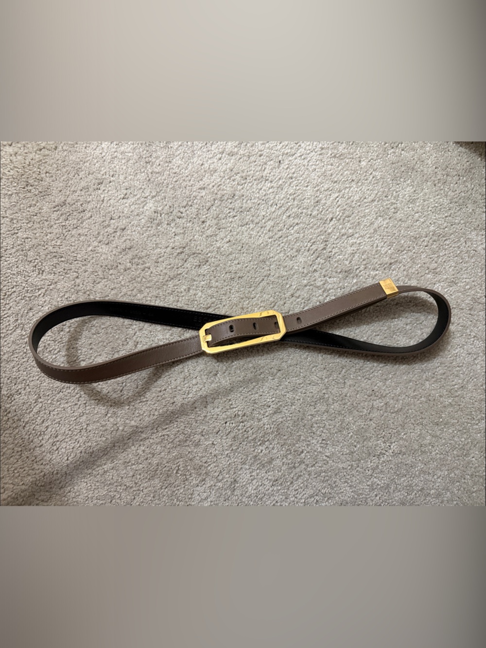 Brown Leather Men's leather Belt with Gold Buckle